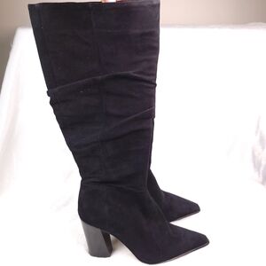 Vince Camuto Tall Suede Leather Black Heeled Boots VC Derika2 7 1/2